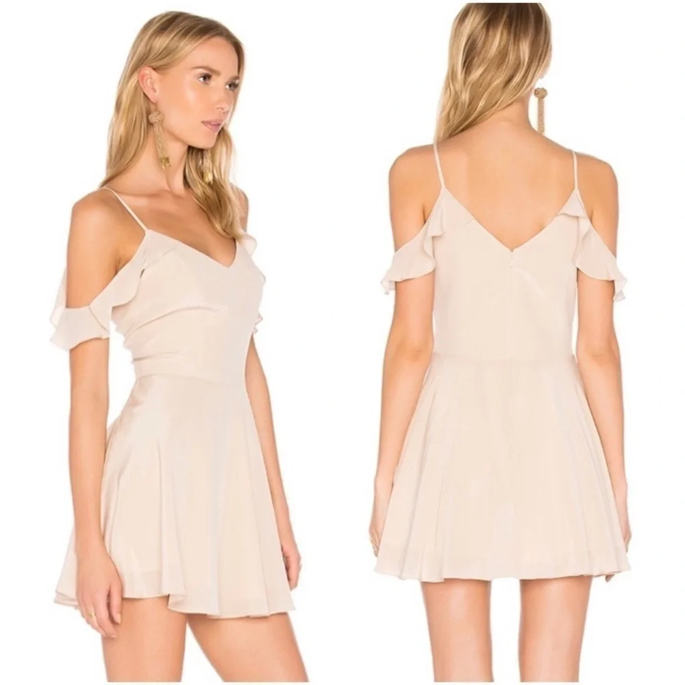 Amanda Uprichard Dress Tate Cold Shoulder Fit & Flare 100% Silk Bone Nude P
